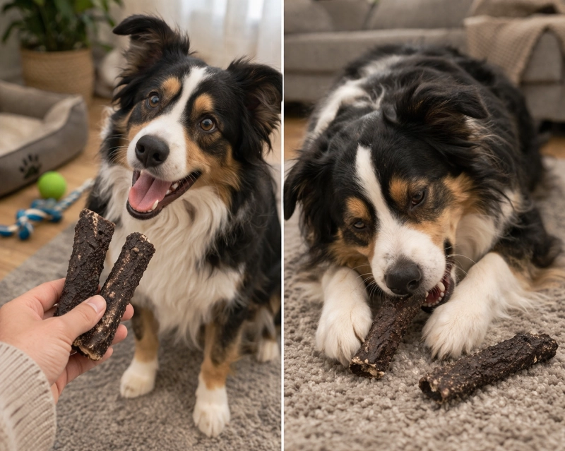 Radosny pies z przekąskami w domu.png