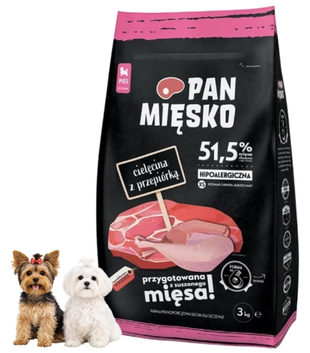 Pan Mięsko Cielęcina z przepiórką dla szczeniąt York Maltańczyk 3kg XS