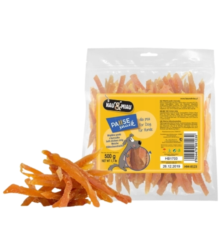 Hau&amp;Miau Pausesnack miękkie paski z kurczaka dla psa naturalny przysmak 1kg