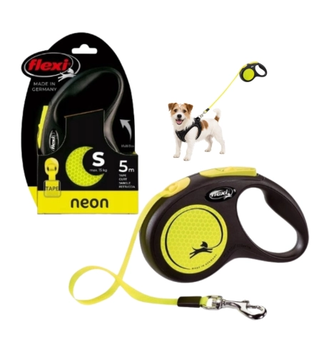Smycz Flexi New Neon S Taśma 5m do 15kg ŻÓŁTA