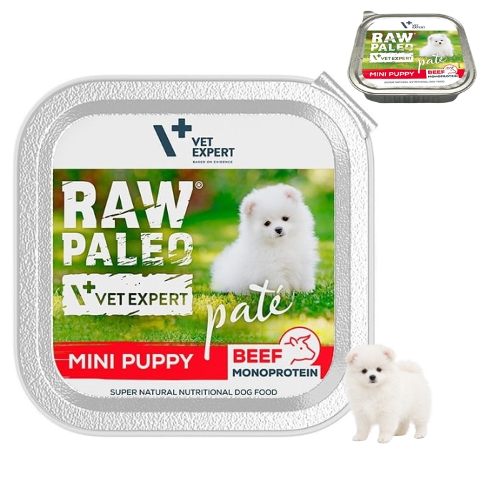 Vet Expert Raw Paleo Mini Puppy wołowina monobiałkowy pasztet dla szczeniąt 150g