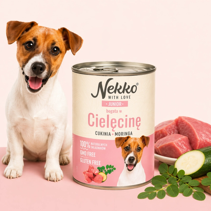 Nekko Junior mokra karma dla szczeniąt cielęcina cukinia moringa 400g