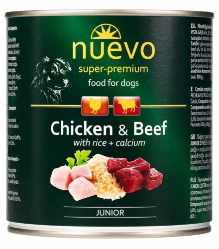 Nuevo Junior Dog karma mokra dla szczeniąt kurczak wołowina 800g