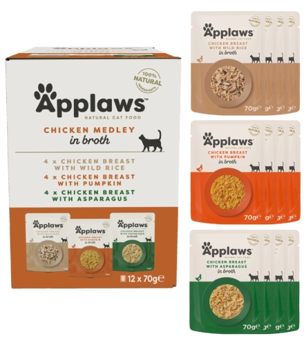 Applaws Kot MULTIPAK mix kurczak w bulionie 12x70g