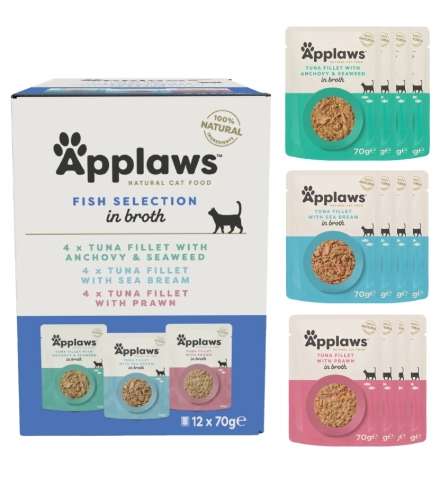 Applaws Kot MULTIPAK mix rybny w bulionie puszka 12x70g