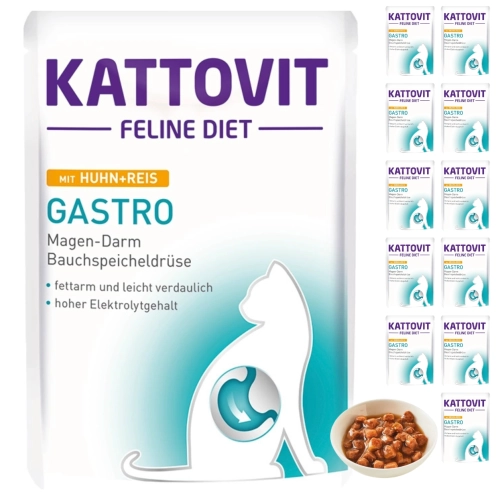 Kattovit Gastro mokra karma dietetyczna dla kota kurczak ryż saszetka 12x85 g