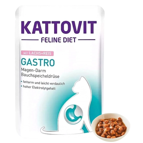 Kattovit Gastro mokra karma dietetyczna dla kota łosoś ryż saszetka 85 g