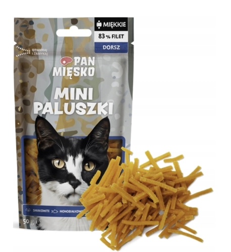 Pan Mięsko dla kota mini paluszki dorsz 50g