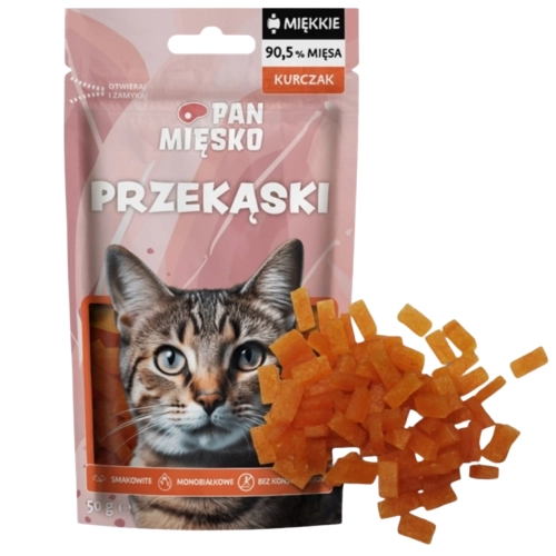 Pan Mięsko przekąski kurczak przysmak dla kota małe kąski mięsne 50 g