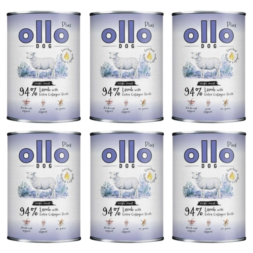 Ollo Plus Dog jagnięcina kolagen mokra karma dla psa mięsna puszki 6x400 g