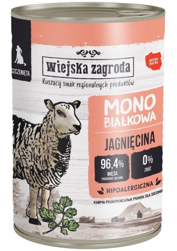 Wiejska Zagroda Mono Jagnięcina dla szczeniąt 400g