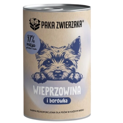 Paka Zwierzaka wieprzowina borówka mokra karma dla psa monobiałkowa 400g