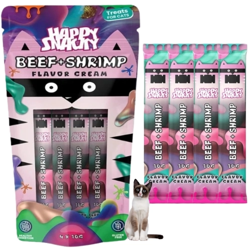 Happy Snacky wołowina z krewetką kremowy przysmak dla kota w tubkach 4x10g