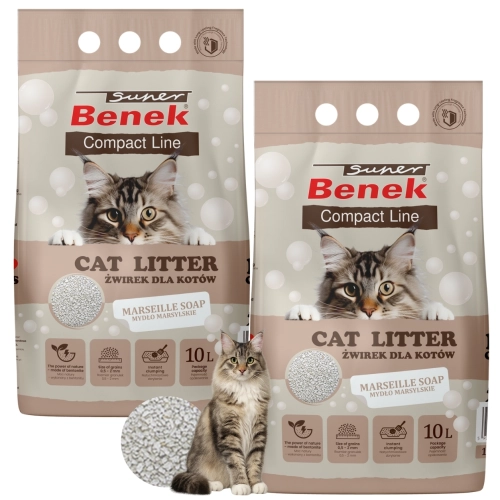 Super Benek Compact żwirek bentonit dla kota mydło marsylskie zestaw 2x10L