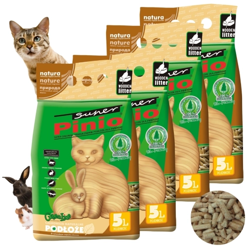 Super Pinio pellet żwirek drewniany dla kota królika gryzoni ptaków 4x 5L