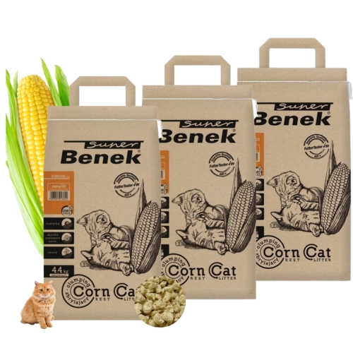 Super Benek Corn Cat Naturalny żwirek kukurydziany zbrylający dla kota 3x7l