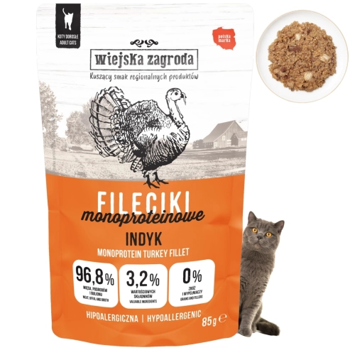 Wiejska Zagroda Fileciki indyk monoproteinoiwa mokra karma dla kota 85g