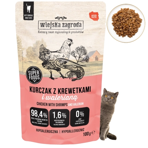 Wiejska Zagroda kurczak z krewetkami i walerianą pasztet dla kota 100g
