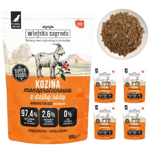 Wiejska Zagroda  kozina z dziką różą monoproteinowa dla psa 5x 500g