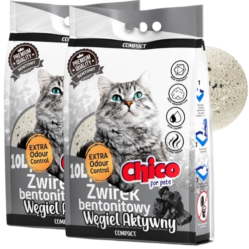 Chico Compact Activated Carbon żwirek bentonitowy zbrylający dla kota 2x10L