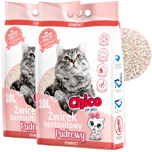 Chico Compact Pudrowy żwirek bentonitowy zbrylający dla kota 2x 10L