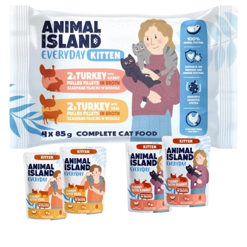Animal Island Everyday mix indyk królik cielęcina karma dla kociąt 4x85 g