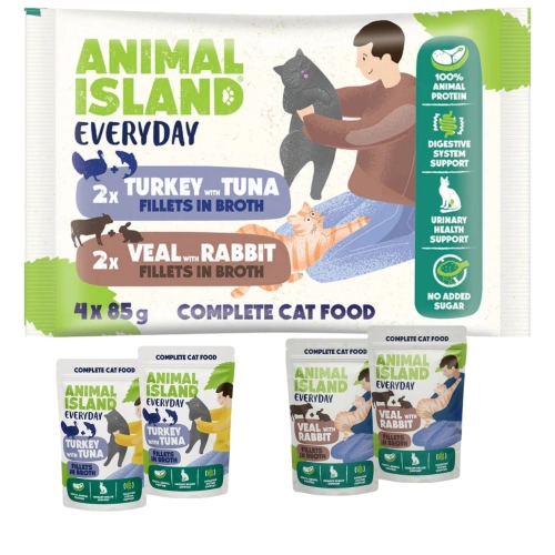 Animal Island Everyday cielęcina królik indyk tuńczyk karma dla kota 4x85 g