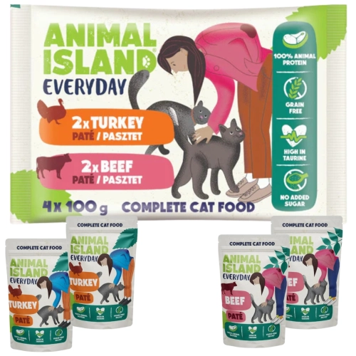 Animal Island Everyday wołowina indyk pasztet karma mokra dla kota 4x100 g
