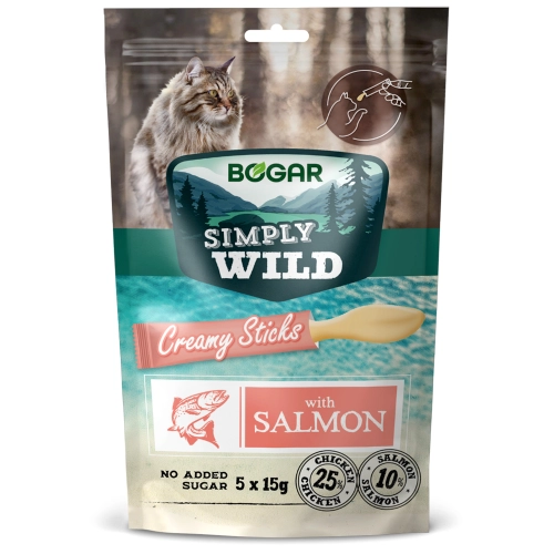 Bogar Kremowe pałeczki dla kota Simply Wild Cat Creamy Stick ŁOSOŚ 5x15g