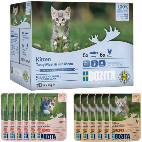 Bozita Kitten łosoś i kurczak kawałki w sosie karma dla kociąt 12x85 g