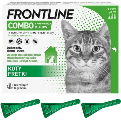 Frontline Combo Spot On kot fretka na pchły kleszcze wszoły 3 pipety 0,5 ml