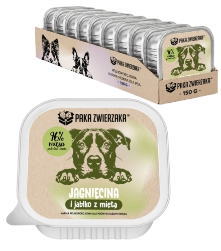 Paka Zwierzaka jagnięcina jabłko mięta tacka karma mokra dla psa 10x 150 g