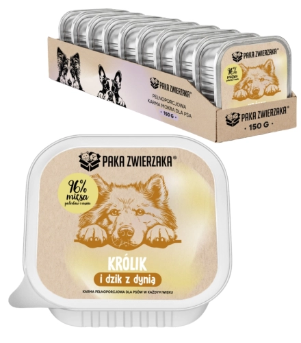 Paka Zwierzaka królik i dzik z dynią tacka karma mokra dla psa 10x 150g