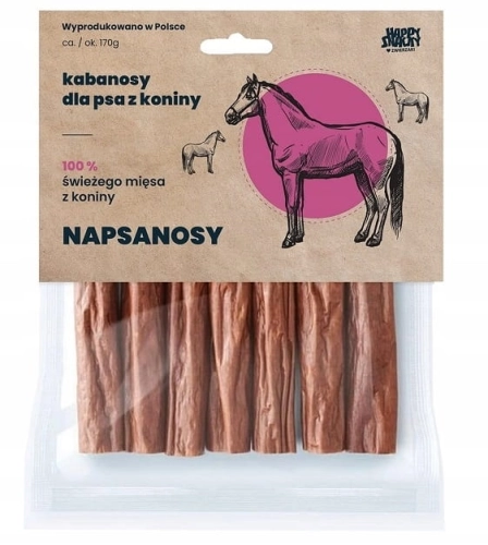 Napsanosy kabanosy z koniny suszony przysmak gryzak dla psa 98% mięsa 7 szt