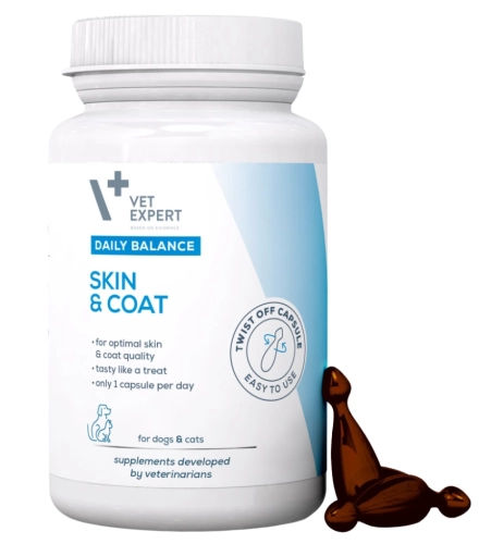 VetExpert Skin&Coat suplement skóra sierść pies kot 50 kapsułek Twist Off