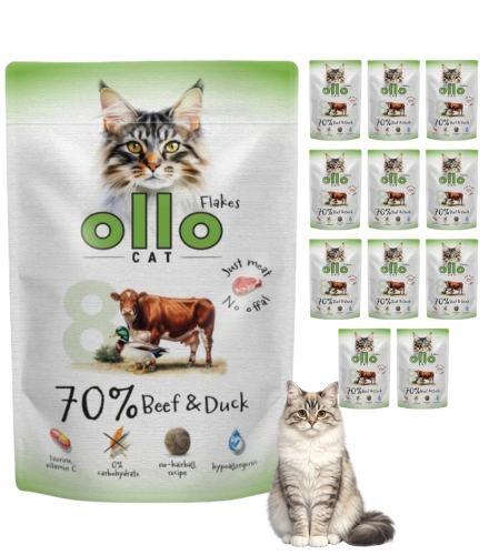 Ollo Cat nr 8 wołowina kaczka karma mokra dla kota odkłaczanie 12x 85g