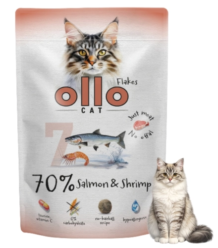 Ollo Cat nr 7 łosoś krewetki karma mokra dla kota bez zbóż FOS tauryna 85 g