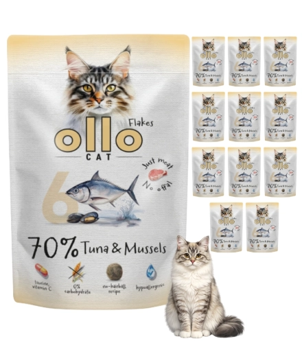 Ollo Cat nr 6 tuńczyk omułek karma mokra dla kota bez zbóż FOS 12x 85 g
