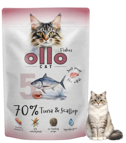 Ollo Cat nr 5 tuńczyk przegrzebki karma mokra dla kota FOS odkłaczanie 85 g