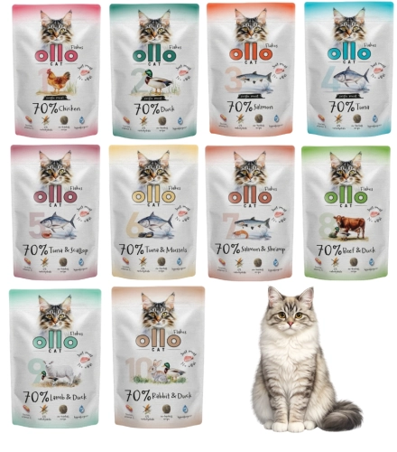 Ollo Cat MIX 10 smaków karma mokra dla kota bez zbóż FOS saszetka 10x 85g