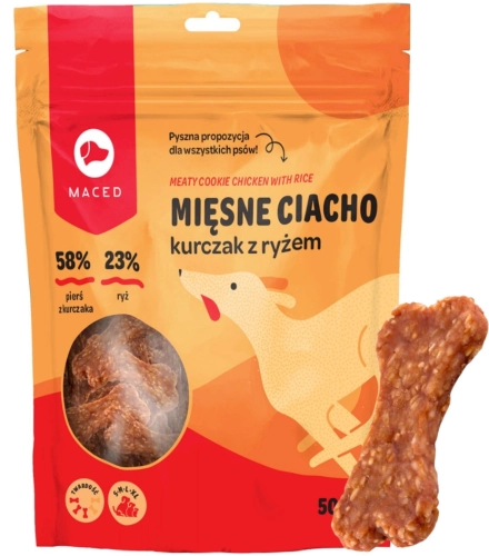 Maced Mięsne Ciacho kurczak ryż przysmak treningowy dla psa kostki 9cm 500g