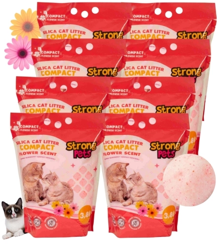 Strong Pets Compact żwirek silikonowy dla kota drobny kwiatowy 8x 3,8L