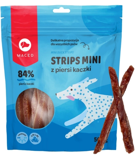 Maced strips mini z piersi kaczki przysmak treningowy paski dla psa 500 g