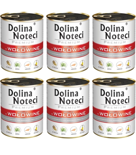 Dolina Noteci Premium Wołowina mokra karma dla dorosłego psa puszka 6x 800g