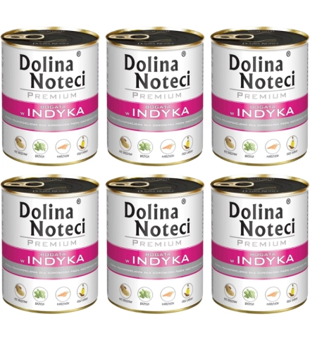 Dolina Noteci Premium indyk mokra karma dla psa dorosłego z ryżem 6x 800g