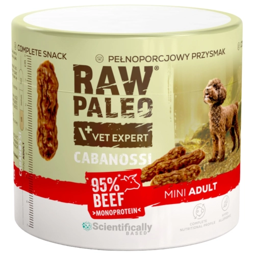 Raw Paleo Cabanossi wołowina Mini kiełbaski treningowe dla małego psa 100 g