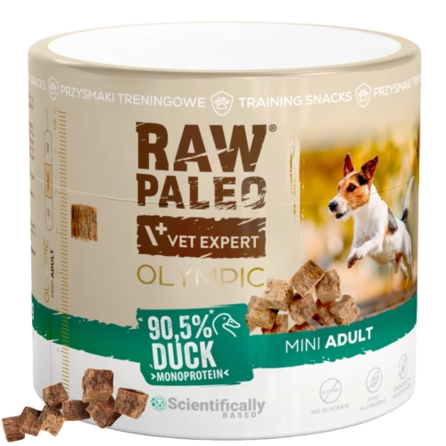 Raw Paleo Olympic kaczka Mini przysmak treningowy dla małego psa stawy 90 g