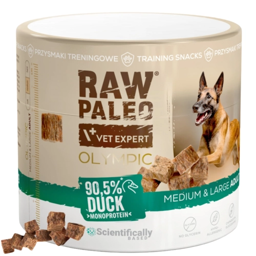 Raw Paleo Olympic kaczka M/L przysmak treningowy dla dużego psa stawy 90 g