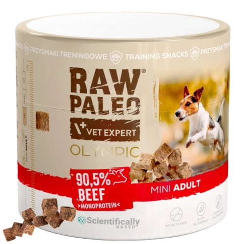 Raw Paleo Olympic wołowina Mini przysmak treningowy dla psa na stawy 90 g