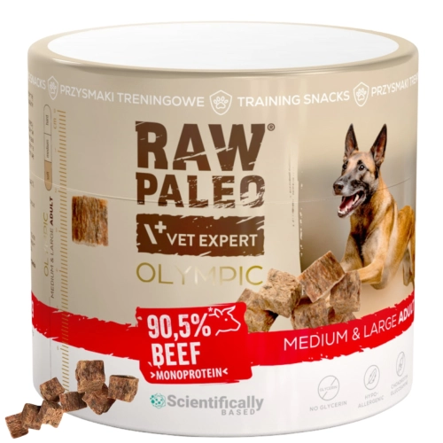Raw Paleo Olympic wołowina M/L przysmak treningowy dla psa glukozamina 90 g